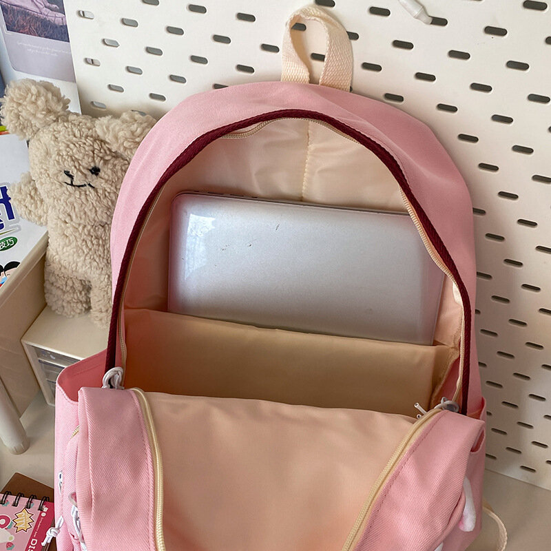MBTI 귀여운 헬로 키티 배낭 여성용 핑크 캔버스 패치워크, 하라주쿠 캐주얼 백팩, Y2k 카와이 럭셔리 디자이너 가방