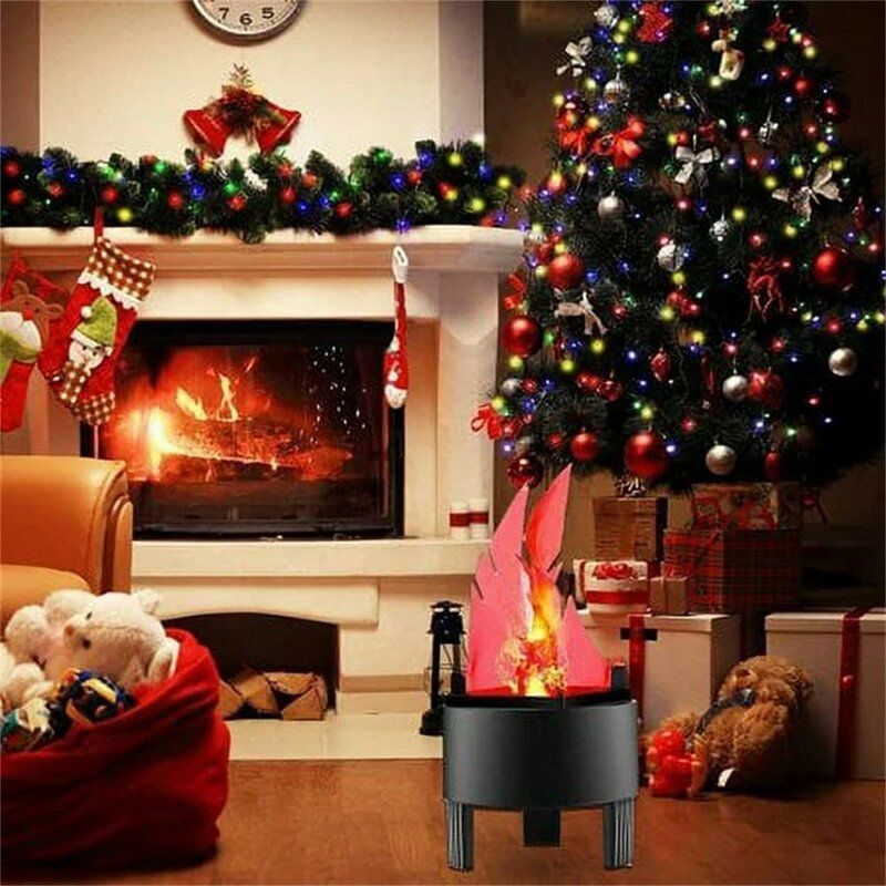 3D LED 가짜 불꽃 효과 램프 토치 라이트, 크리스마스 소품 파티용 냄비 그릇 포함, 미국 표준 플러그, 화재 센터피스