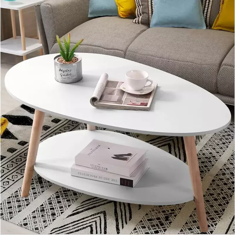 OEING Maupvit-mesa de centro ovalada de madera para almacenamiento y exhibición, mesa de sofá, muebles para sala de estar y oficina en casa