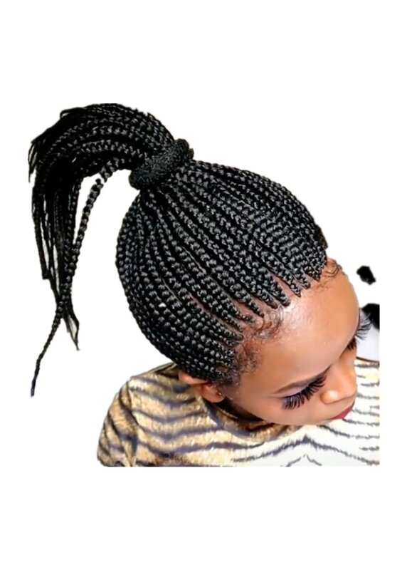 Black Color 180% Density 18 inches Synthetic Hair Corn Braids Lace Front Wig for Black Woman