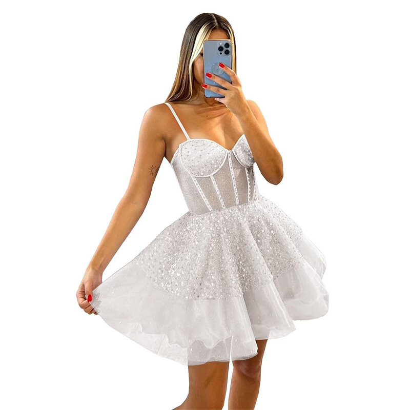 Koendye krótka cekinowa sukienka na powrót do domu seksowna 2024 imprezowa, koktajlowa suknia błyszcząca damska suknie wieczorowe na uroczysty bal młodzieżowa