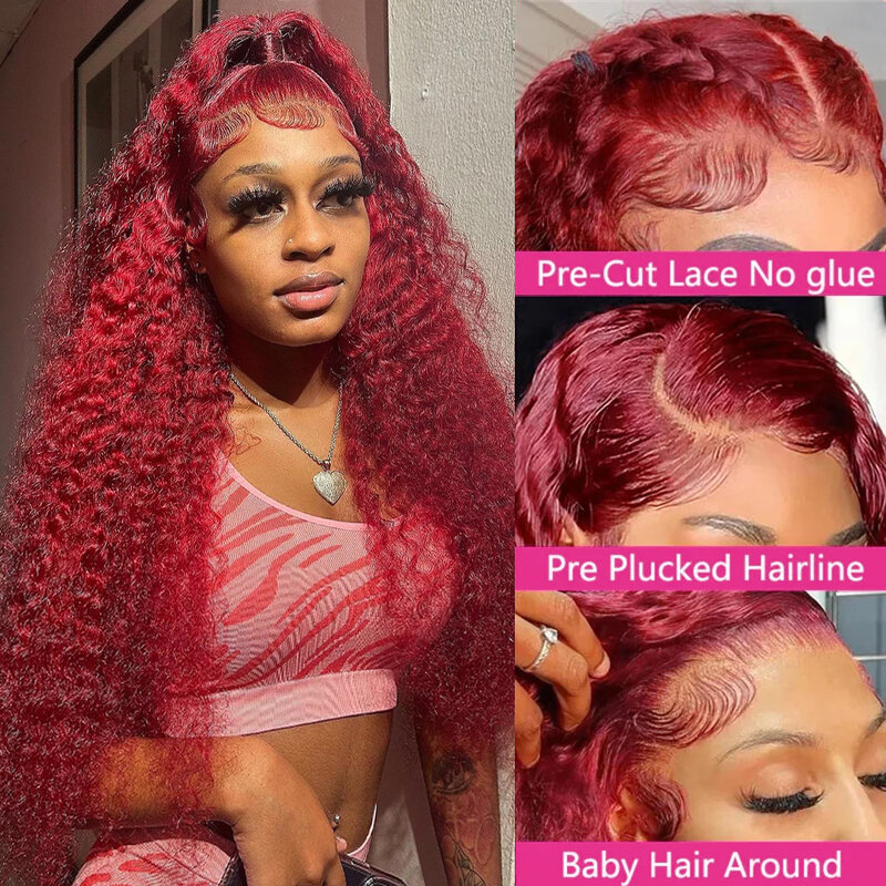 200 Density 13x4 Loose Deep Wave Burgundy 13x6 HD Lace Frontal Wig 99j Red Curly 30 Inch Lace Front Human Hair Brazilian Women