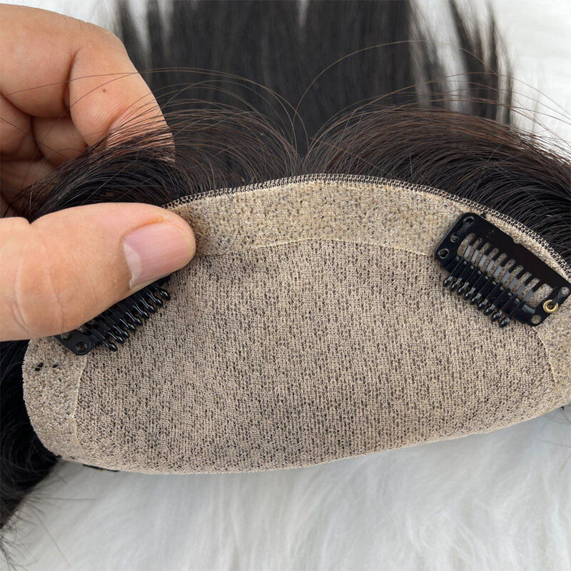 Base de seda atada a mano para mujer, Topper de cabello humano virgen europeo, peluquín de encaje superior de seda, Clips en postizo transpirable, 12x14cm