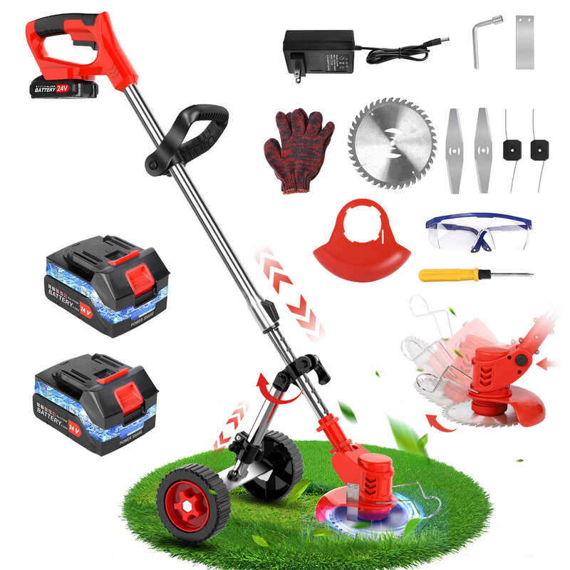 コードレス芝刈り機,調整可能な芝刈り機,庭用,2つのバッテリーを備えた調整可能なガーデンカッター,21000rpm