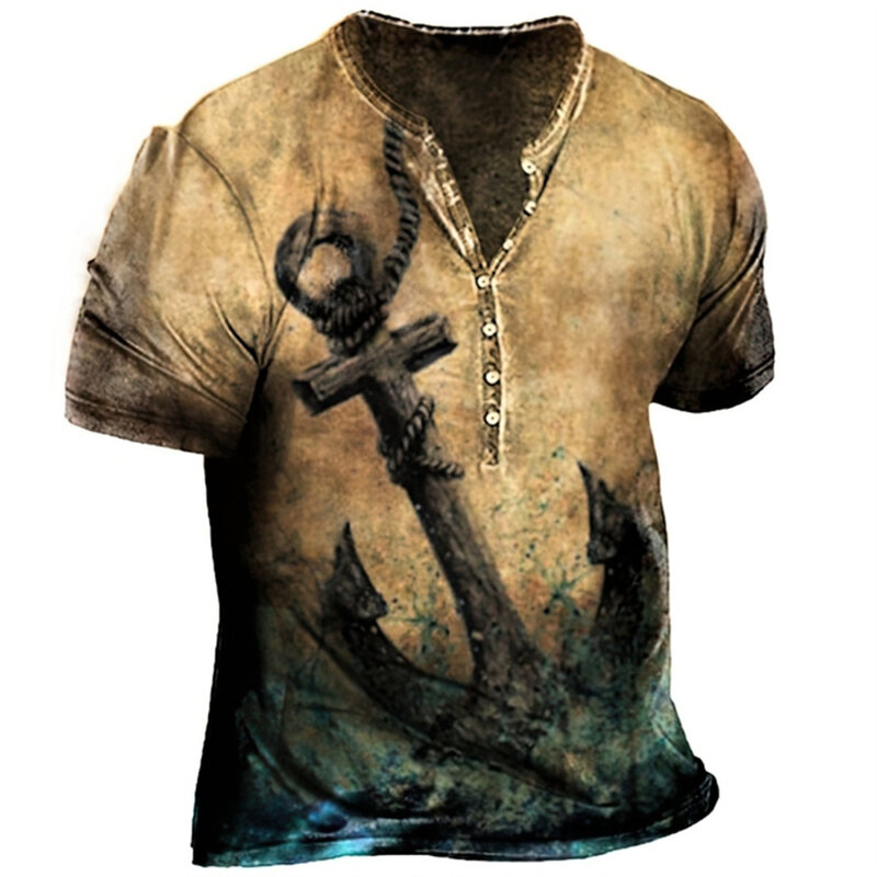男性用半袖Tシャツ,3Dプリント,ヴィンテージ,特大のナビゲーション,ストリートウェア,パンク