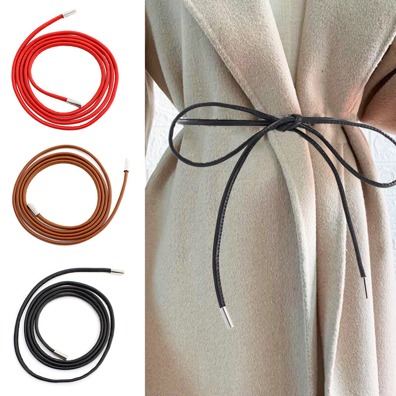 Sabuk kulit tiruan bulat panjang 150CM untuk wanita, sabuk pinggang bersimpul untuk gaun mantel sastra sabuk ramping sederhana