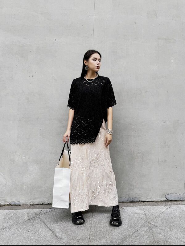Hepburn Style Sequined High-end Design Skirt New Summer Slimming and Versatile Fashionable High-waisted Skirt