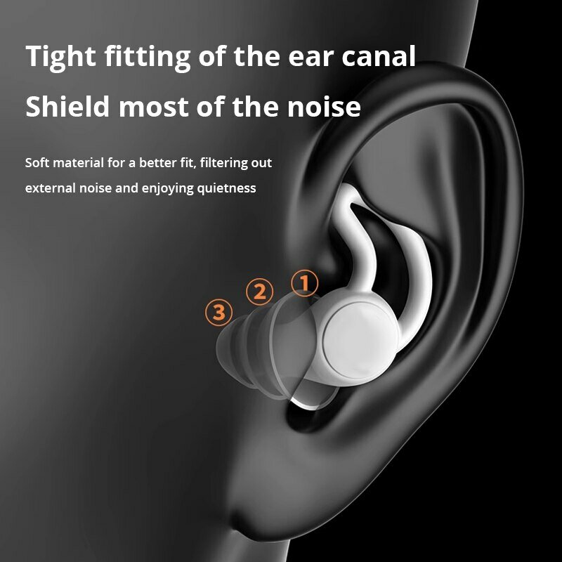 Penyumbat telinga silikon putih, tiga lapis sumbat telinga berenang tahan air dengan pengurang kebisingan