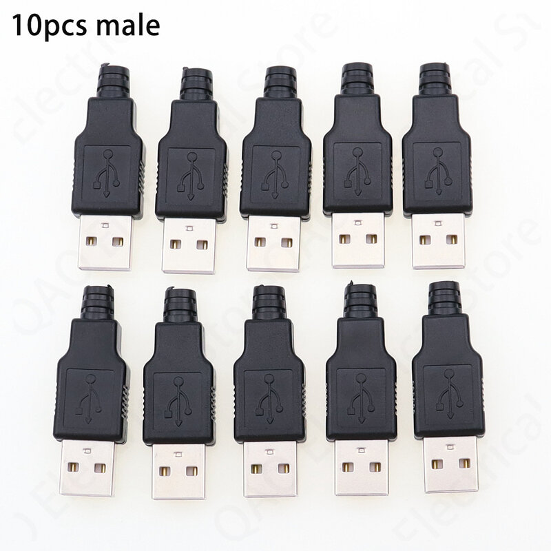 IMC hot New 10pcs Type A Male USB 4 Pin Plug Socket Connector With Black Plastic Cover