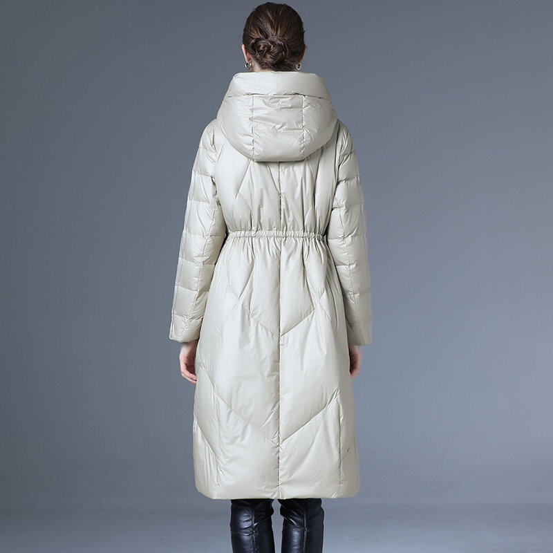 Casaco de pato espesso para mulheres, parka high-end, topcoat feminino europeu, casaco de neve, branco, novo, inverno, 2022