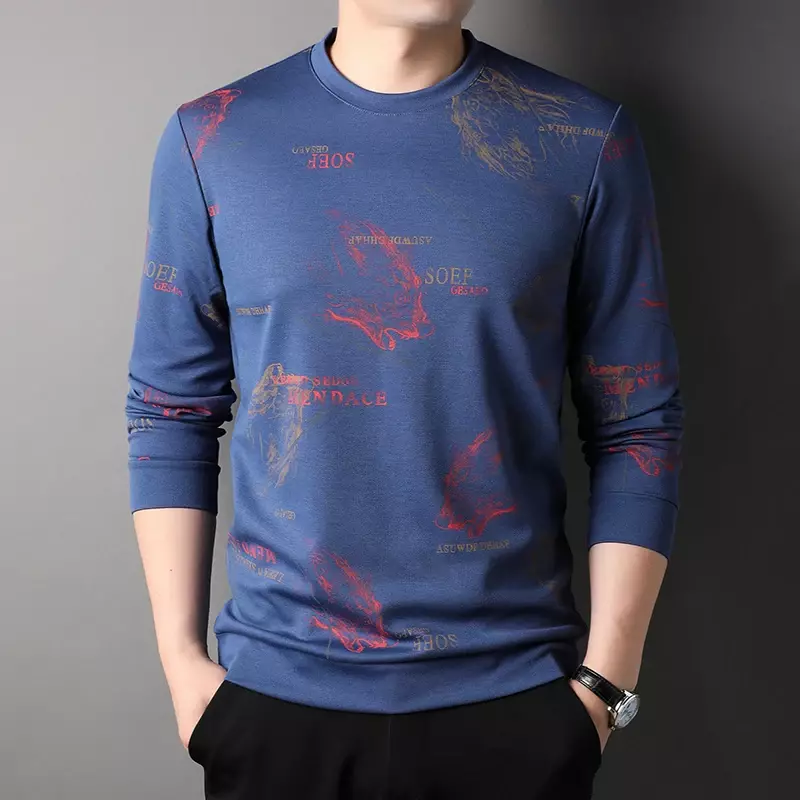 Men's Spring New Round Neck Personalized Trendy Printed Sweater