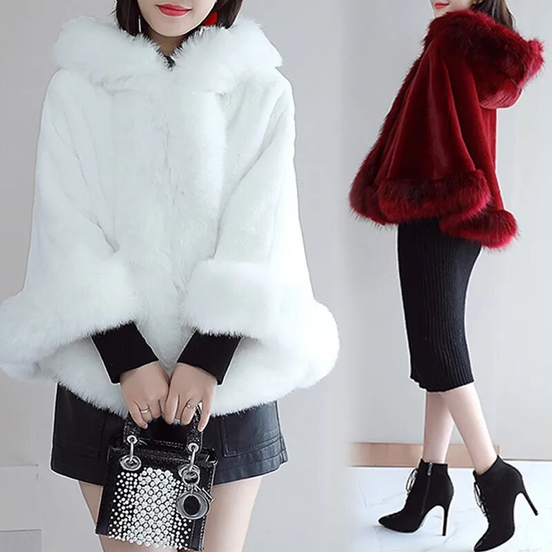 Mantel bulu domba imitasi untuk wanita, mantel Atasan selendang bulu pendek Slim Fit 2023, mantel bulu imitasi musim gugur dan musim dingin