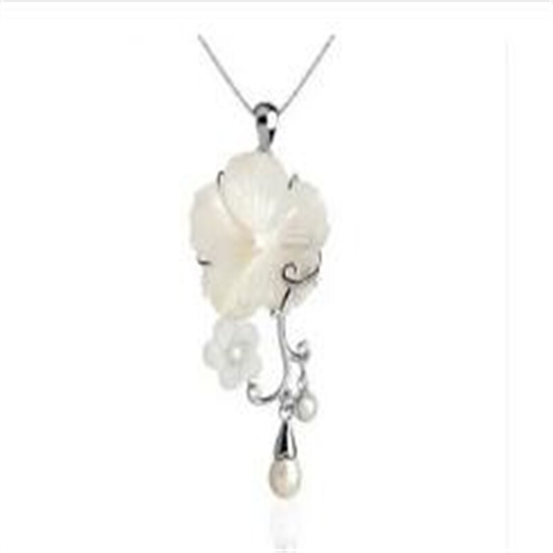 Neue Muschel Anhänger 925-Sterling-Silver Maxi Natürliche Halskette Perlen Frauen Erklärung Halskette
