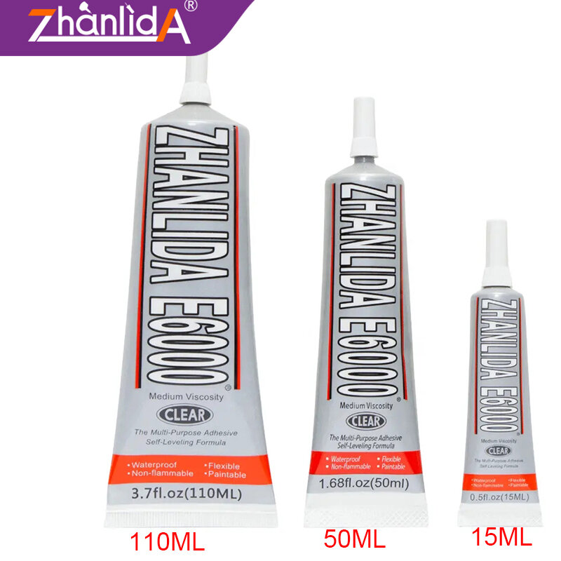 Zhanlida-E6000 Limpar Contato adesivo para Jóias, Strass Artesanato, Precisão Aplicador Dica, 110ml 50ml 25ml 15ml Cola