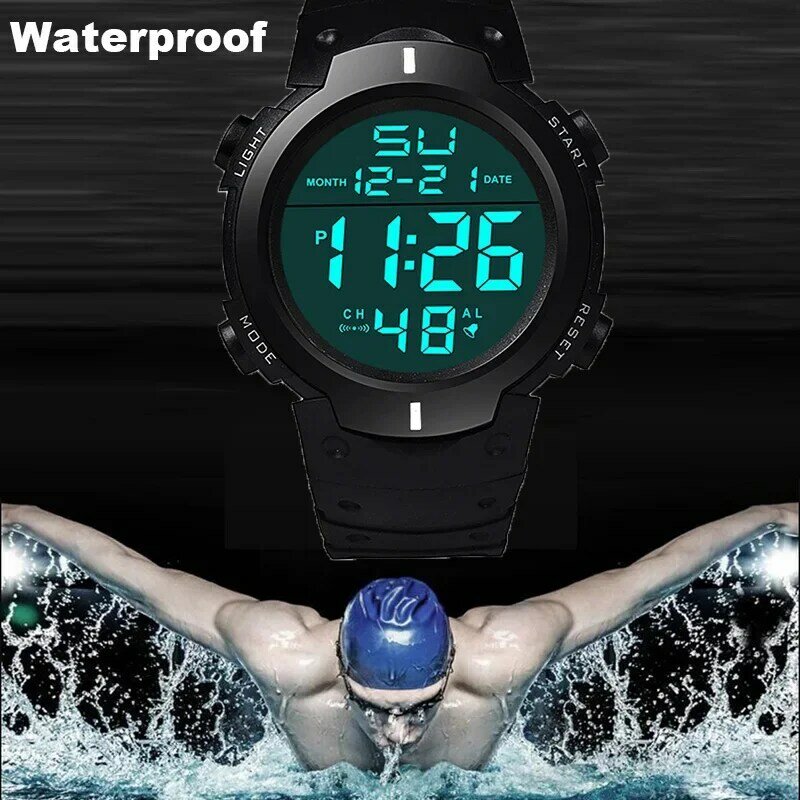 남성용 스포츠 LED 시계, 최고 브랜드, 남성용 디지털 시계, 다기능 고무 남자 피트니스 선수, 시간 표시 전자 시계, Reloj