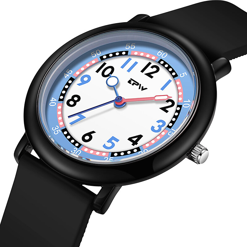 Relógio Dial colorido para jovens senhoras, mãos luminosas, pulseira de borracha, bonito, 37mm