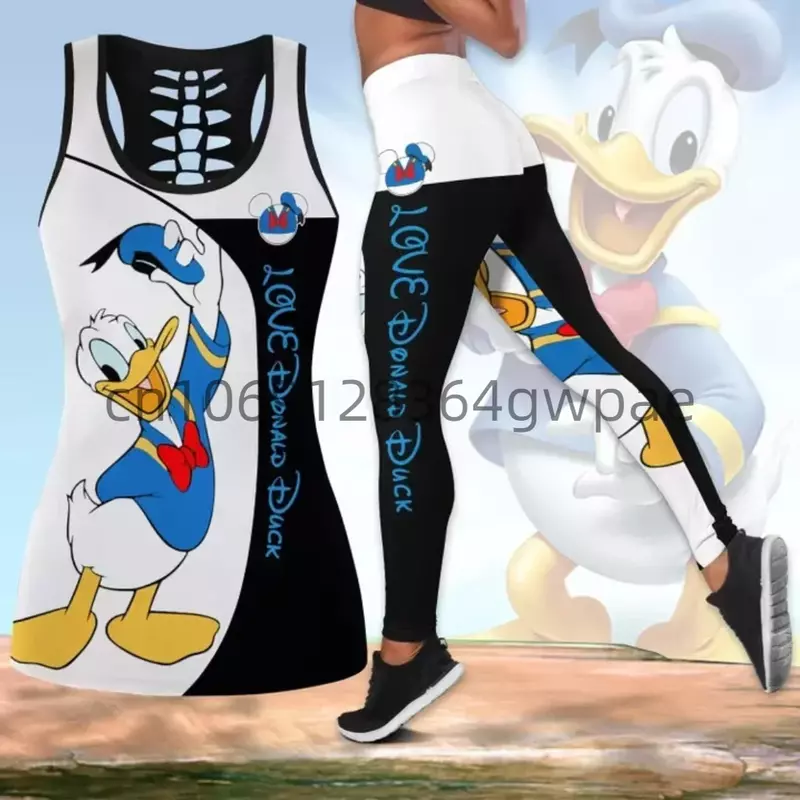 Disney Donald Duck Women Tank Top y2k Leggings Yoga Set Summer Fitness Leggings Tracksuit Hollow Tank Top Leggings Set
