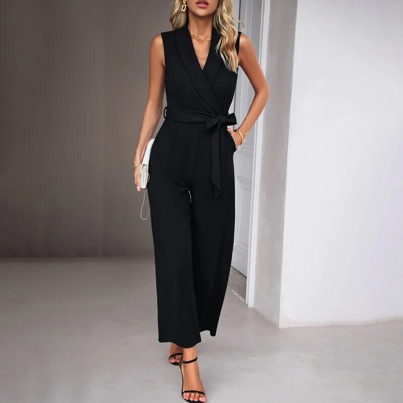 Summer & Spring New Women's Lace Up Sleeveless Casual Commuting Jumpsuit Temperament Female Fashion High Waist Elegant Jumpsuits