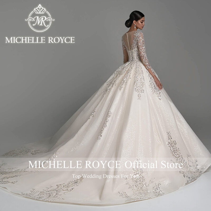 Michelle Royce-vestido De Novia De manga larga con encaje bordado, traje De boda De lujo con escote Invisible, 2023