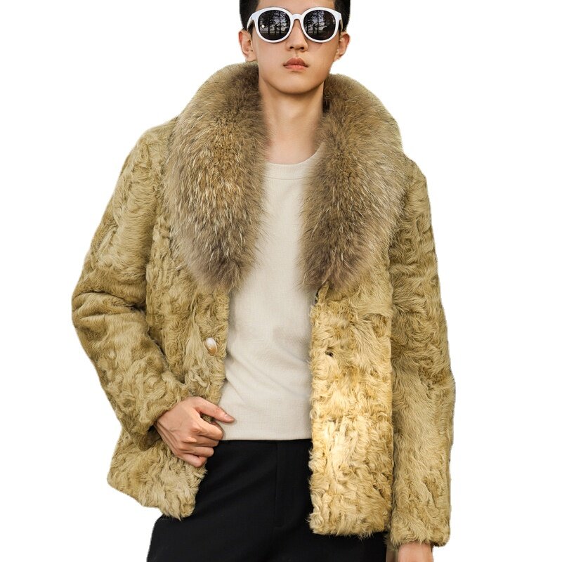 AIFEIGEONLINE-Chaqueta de piel de mapache grande para hombre, abrigo informal de piel auténtica de oveja, alta gama, invierno, novedad