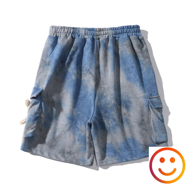 Tie-Dye Drawstring Shorts Pocket with Bear Cargo Shortpant Men Women Summer