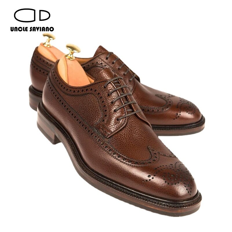Uncle Saviano-zapatos Derby Brogue bridgroom para hombre, calzado de vestir de diseñador, piel auténtica, zapatos de negocios hechos a mano, originales