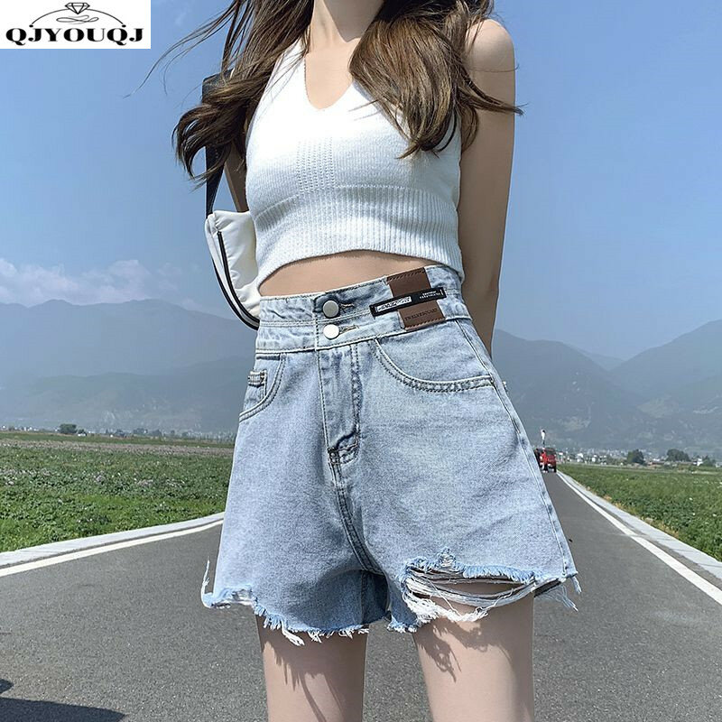 High Waisted Denim Shorts for Women's Summer Slim 2024 New Loose Wide Leg Slimming A-line Spicy Girl Hot Pants