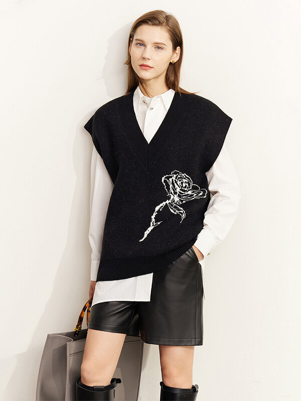 AMII minimalizm sweter kamizelka dla kobiet jesień 2022 nowa moda codzienna luźna róża projekt żakardowy dziergany sweter topy 12270295