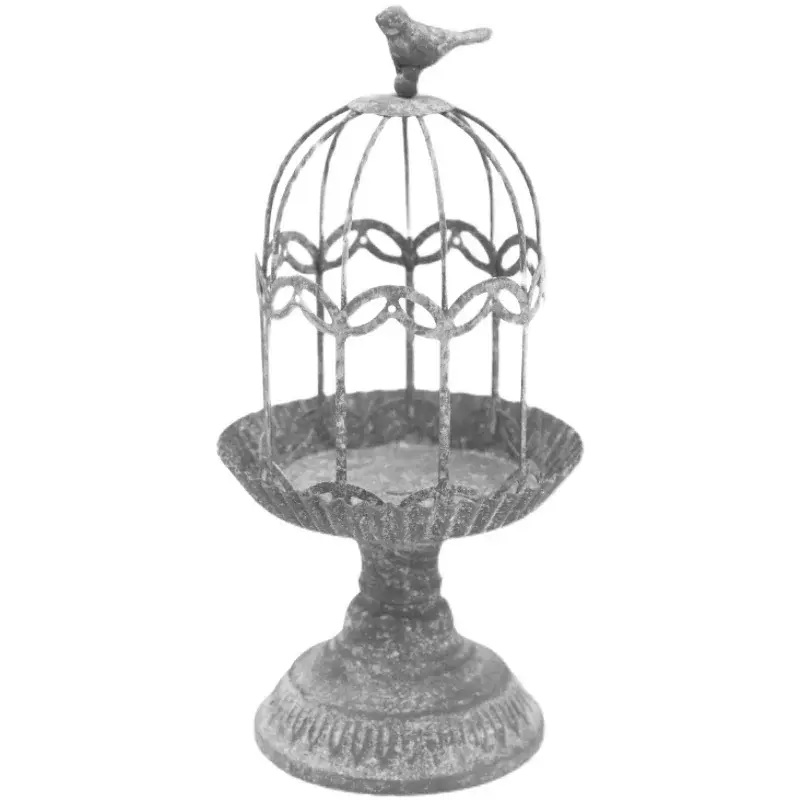 Decoração home do pássaro do metal do vintage, ornamentos legged altos da gaiola, pátio exterior castiçal, cremalheira da flor, 1PC