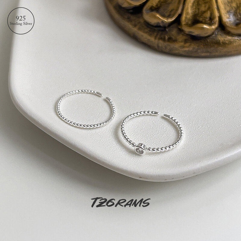 Anillos simples de plata de ley S925 para mujer, elegante anillo chapado en oro con cuentas redondas, joyería fina Coreana de moda, regalo, oferta directa