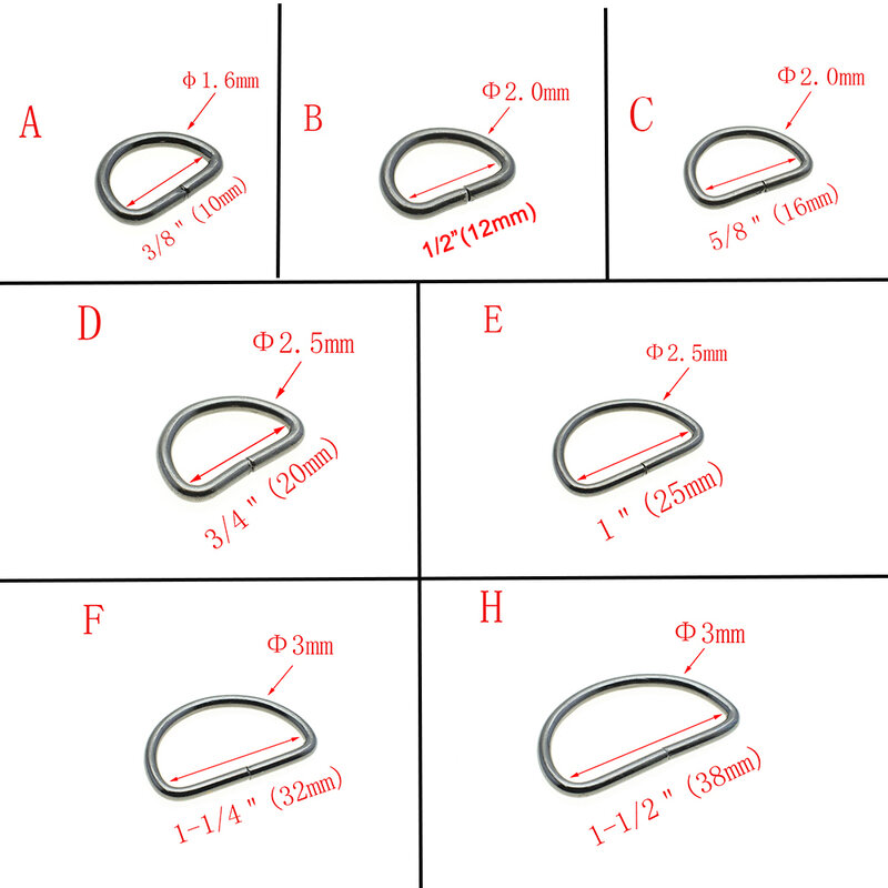 10 Pcs/Pack Non-Welded Nickel Plated D Ring Semi Ring Ribbon Clasp Knapsack Belt Buckle