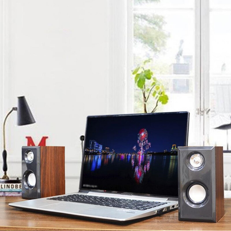 Computer Speakers  Surround Sound Wooden Desktop Wired Loudspeakers Bass Stereo Subwoofer