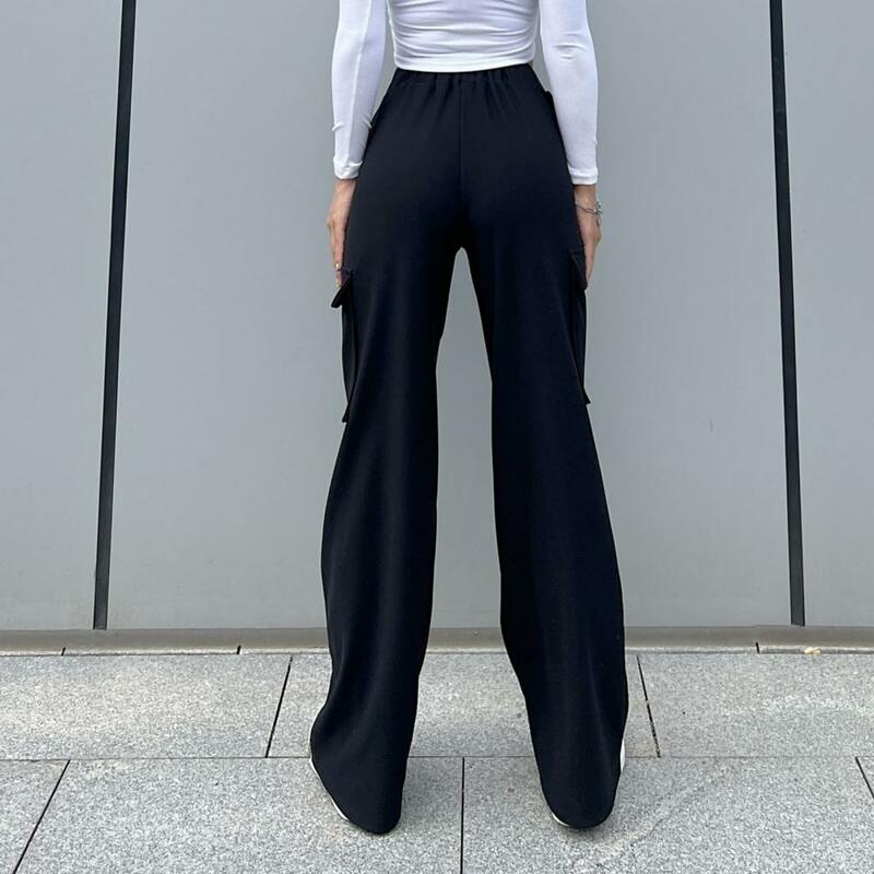 Female Trousers Stylish Women's Elastic Waist Casual Pants with Multi Pockets Straight Wide Leg Trousers for Spring for Vacation