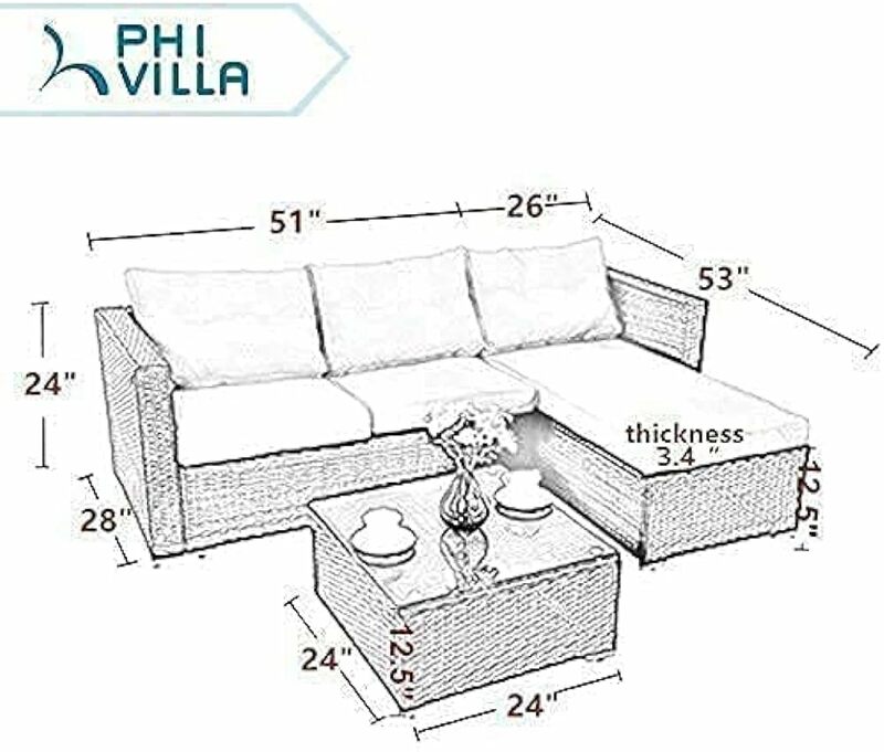Conjunto do sofá secional do Rattan ao ar livre, Mobília de vime do pátio, Pátio Bistro, pequeno, 3 Pcs