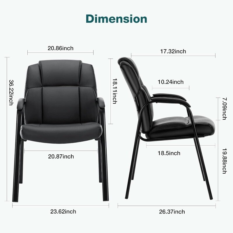 Cadeiras para reuniões de couro PU com apoio lombar, conjunto de recepção de 2 cadeiras para reuniões executivas