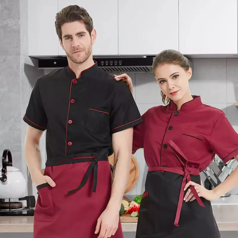 Baju Hotel koki katering pria wanita, seragam kerja lengan pendek seragam dapur dan musim panas