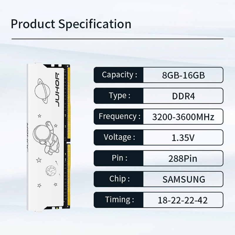 JUHOR DDR4 8GB 16GB 3200MHz 3600MHz 16GBX2 8GBX2 Nuevo Dimm XMP2.0 para juegos de escritorio Memoria Rams Gránulos de Samsung