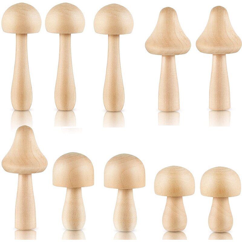 10 Pieces Big Sizes Unfinished Wooden Mushroom Unpainted Wooden Mushroom For Arts And Crafts Projects Decoration