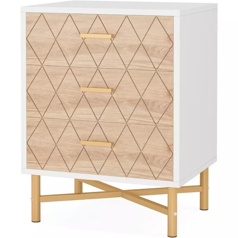 Mid-century Modern Bedside Table With Storage Space With Gold Metal Legs Bedroom 3 Drawer Bedside Tables Furniture Home