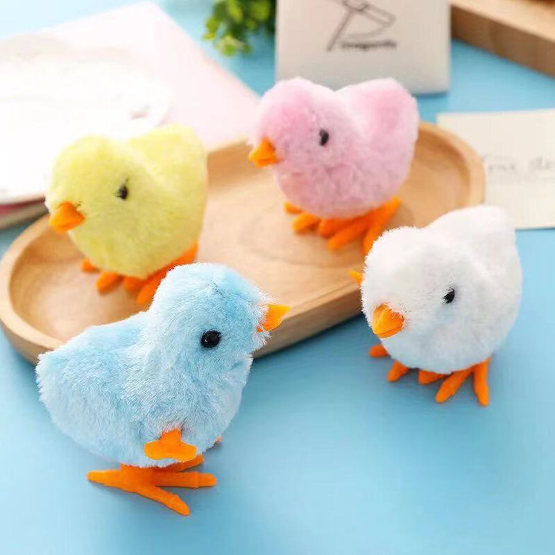 Jumping Walking Hopping Cartoon Plush Chicken Clockwork Cat Interative Playing Toy Wind Up Chick Clockwork Toys Infant Toy Gifts