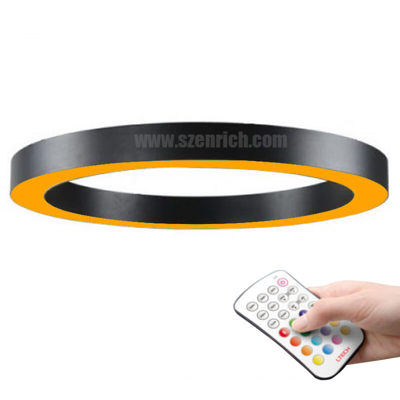 Aluminiowy profil wisiorek lampa awaryjna RGBW pierścień handlowy sufitowa listwa oświetleniowa LED czarny Modem nowoczesny, konfigurowalny rozmiar