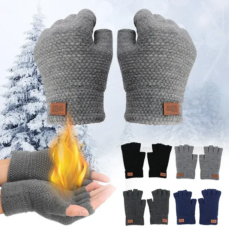 Gants de conduite élastiques sans doigts pour hommes, demi-doigt, optique de bureau, laine chaude, étiquette optique, extérieur, hiver