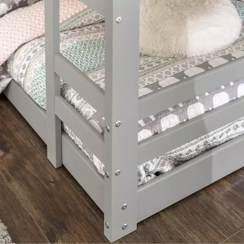 Klasik kayu Solid Stackable Jr Twin over Twin Bunk Bed, Twin over Twin, Grey, buaian