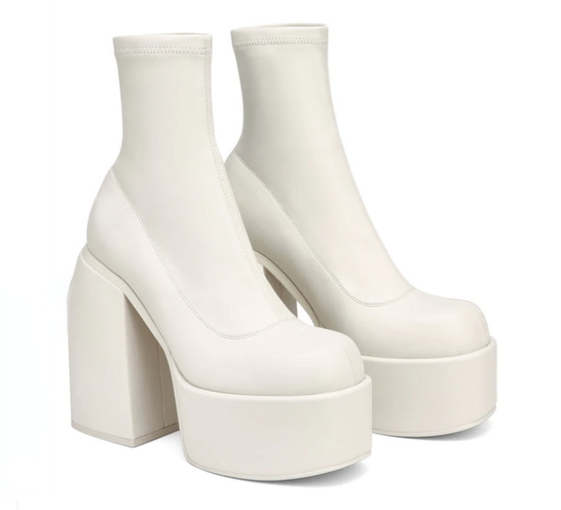 Stivali moderni donna tacchi con plateau stivali in pelle con punta tonda tacchi grossi cerniera Designer scarpe con tacco largo scarpe Casual per ragazze di moda