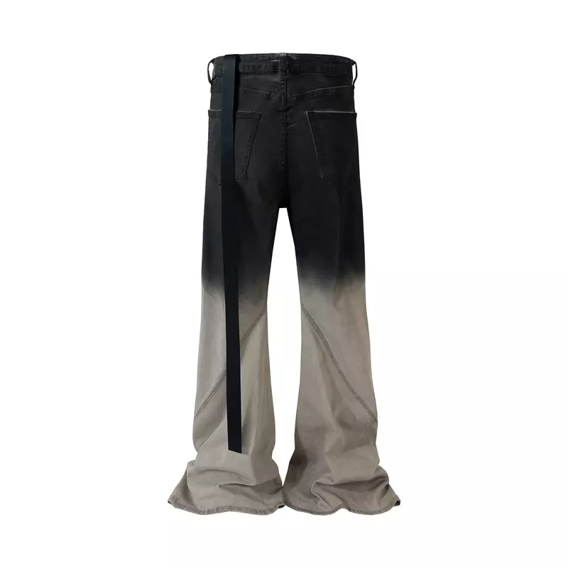 Джинсы-багги в уличном стиле для мужчин и женщин, повседневные Прямые брюки-клеш из денима с эффектом потертости и градиентного цвета