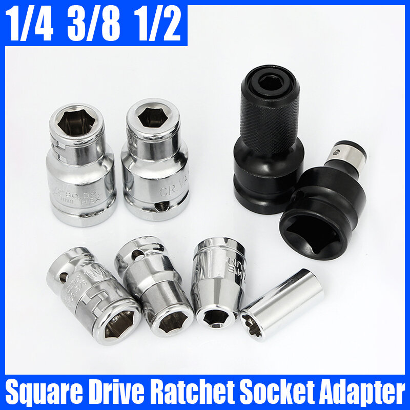 1/4 3/8 1/2 Ratel Socket Adapter Vierkante Drive Hex Bit Houder Elektrische Ratelsleutel Adapter Impact Socket Converter Hand Tool