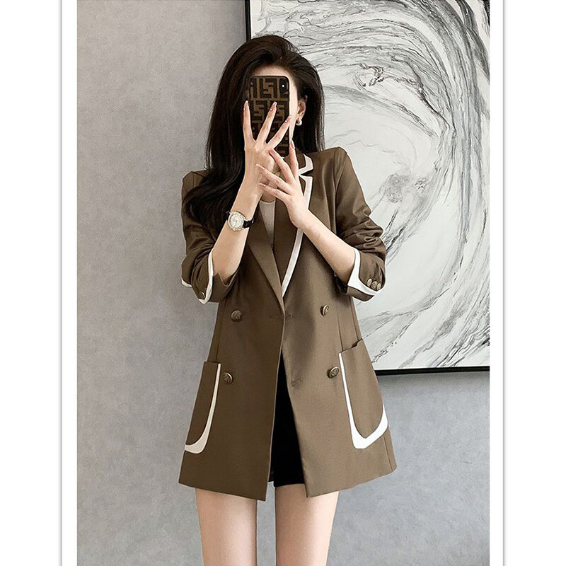 Осень-зима, корейский модный элегантный Блейзер в стиле пэчворк, женское свободное повседневное пальто на пуговицах, Женская куртка, женская верхняя одежда