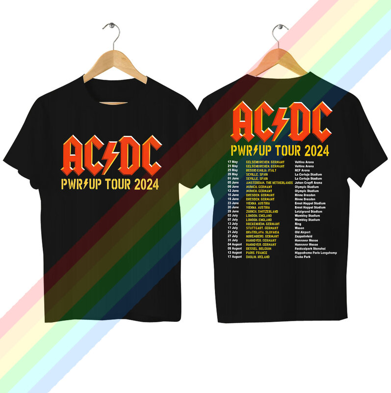 Kaus pria baru kaus kasual AC Pwr Up World Tour 2024 DC kaus grafis ukuran besar antilembap nyaman Streetwear kaus keren S-3XL