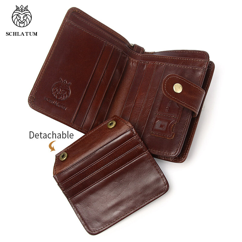 SCHLATUM Men Leather Wallet Vintage Zipper RFID High Quality Brand Male Purse Multifunctional Storage Bag Card Holder
