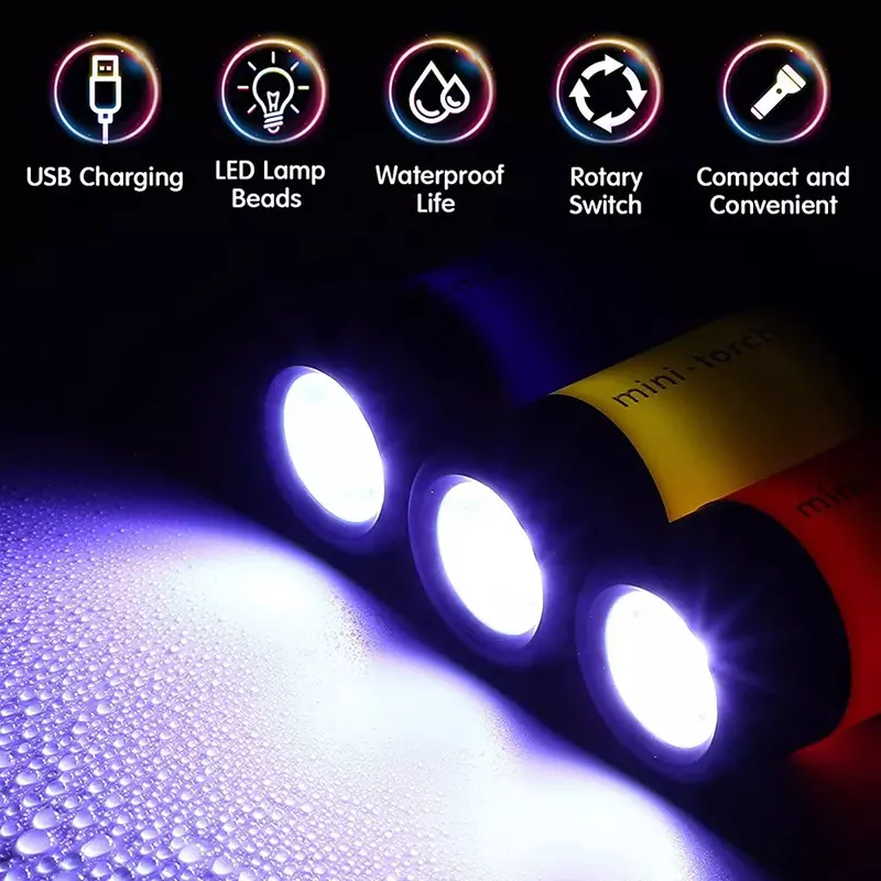 STONEGO-مصباح يدوي صغير لسلسلة المفاتيح ، شحن USB ، ضوء LED ، مقاوم للماء